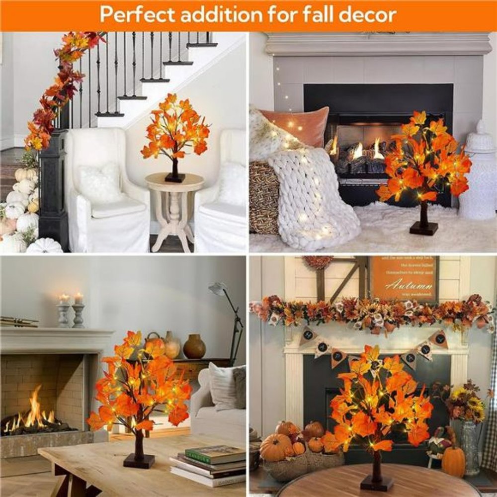 24LED Fall Tree Lighted Maple Tree, Maple Leaf Table Tree,Timer Battery Operated - Picture 6 of 6